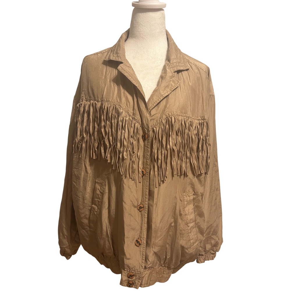 Vintage Mureli Silk Fringe western country‎ festival bomber jacket women's large